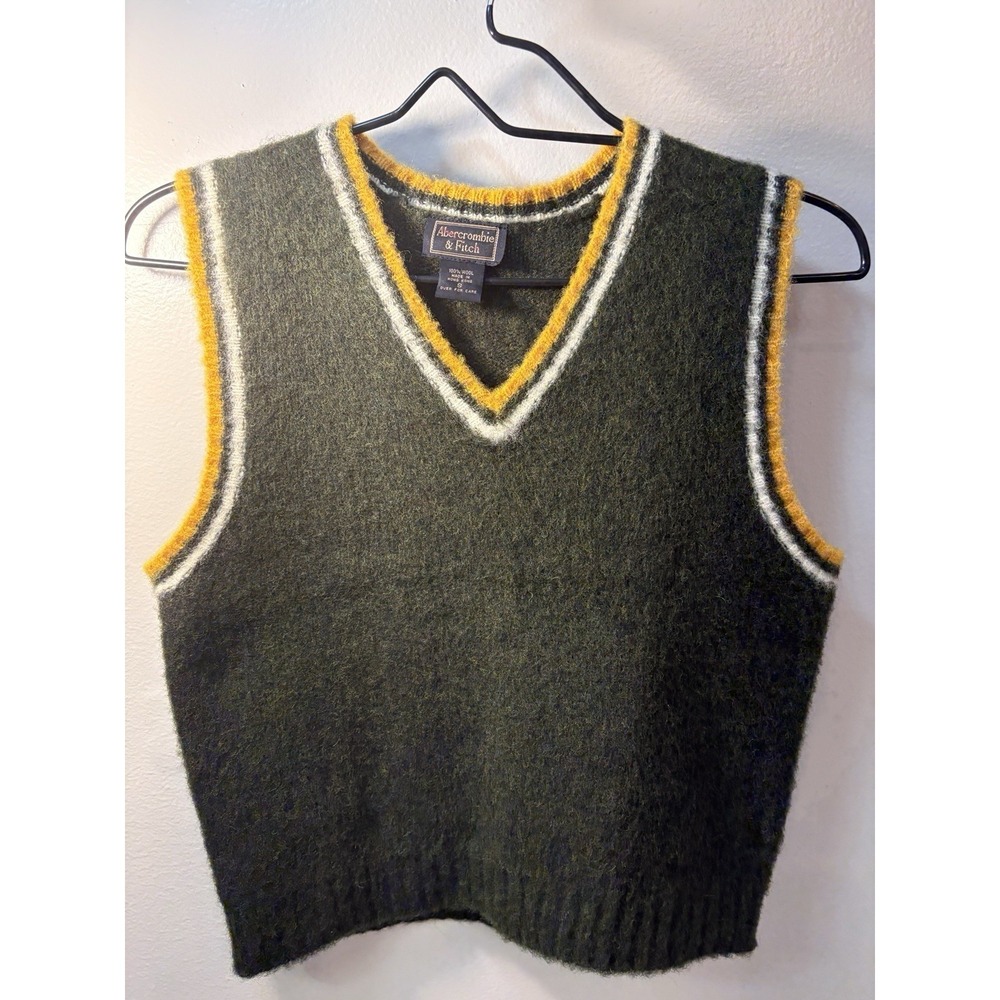 VTG 90's Abercrombie & Fitch Women's Small Shetland Wool Sweater Vest Green